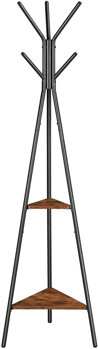 Black Coat Rack Stand Industrial Style 2 Shelves Clothes - RnR Galore