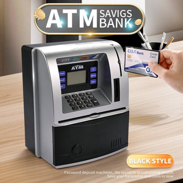 Black Digital ATM Savings Bank for Kids - Electronic Piggy Bank with PIN & Card for Real Money - RnR Galore