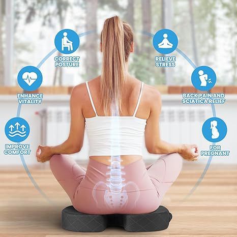Black Ergonomic Memory Foam U - Shaped Seat Cushion - Breathable Orthopedic Pressure Relief Pillow with ZIpper Cover & Handle (45 x 36 CM) - RnR Galore
