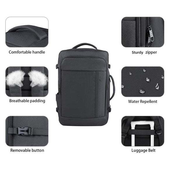Black Expandable 17 - Inch Laptop Travel Backpack with USB Port - Durable TSA Friendly Carry - on Luggage Bag - RnR Galore