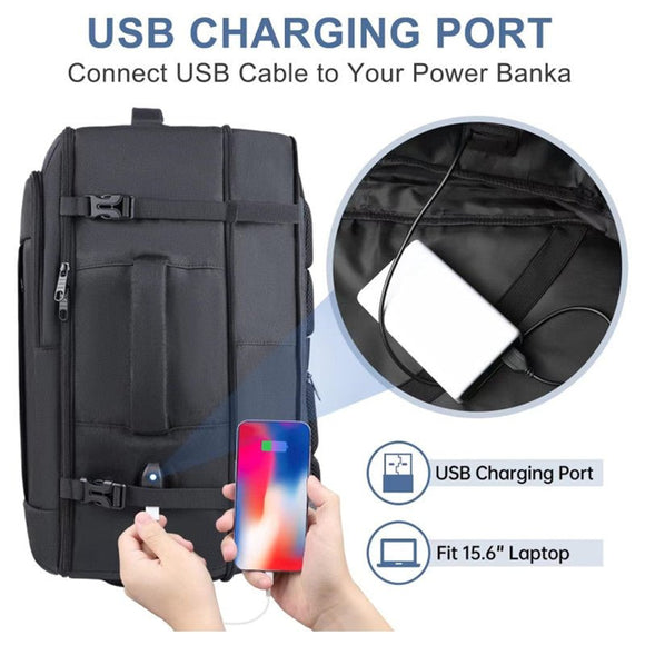 Black Expandable 17 - Inch Laptop Travel Backpack with USB Port - Durable TSA Friendly Carry - on Luggage Bag - RnR Galore