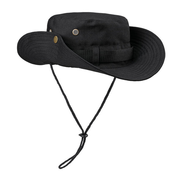 Black Foldable Wide Brim Sun Hat Unisex Bucket Safari Cap Adjustable 56 - 60cm for Fishing Hiking Camping and Outdoor Travel - RnR Galore