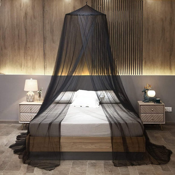 Black Hanging Princess Bed Canopy Mosquito Net - Dome Bedding for Dorm Rooms & Bedrooms (Fits 1.8m - 2m Beds) - RnR Galore