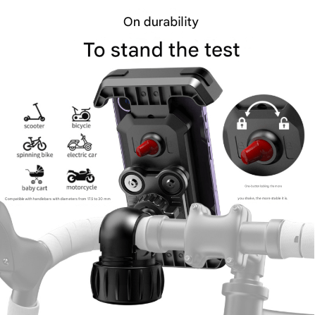 Black Heavy Duty Bike Phone Mount - Anti - Shake Motorcycle Holder with Secure Lock, 360 Rotation Cradle for All - Terrain Cycling - RnR Galore
