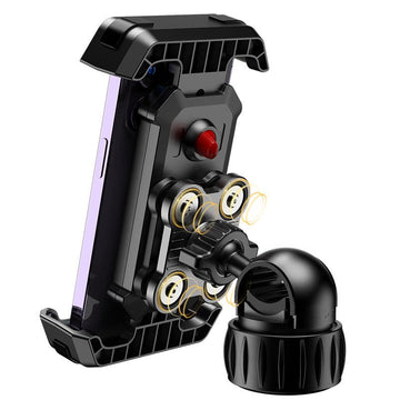 Black Heavy Duty Bike Phone Mount - Anti - Shake Motorcycle Holder with Secure Lock, 360 Rotation Cradle for All - Terrain Cycling - RnR Galore