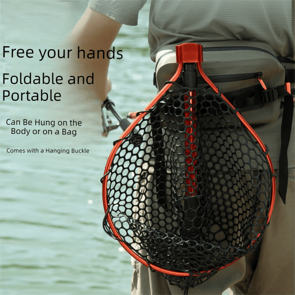Black High Strength Large Landing Net - Fishing Net with Foldable Handle and Soft Rubber Netting, Dip Net for Fishing, Ideal for Boat, Pier, River Angling - RnR Galore