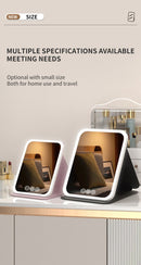 Black Large Foldable LED Makeup Mirror - Portable Desktop Vanity with 3 Color Lights, Stepless Dimming & Adjustable Stand - RnR Galore
