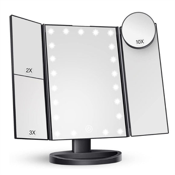 Black LED Lighted Tri - Fold Vanity Mirror with 2X/3X/10X Magnification - RnR Galore