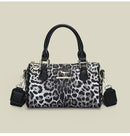 Black leopard print Stylish PU Leather Boston Bag - Elegant Retro Single Shoulder Crossbody Handbag for Women - RnR Galore