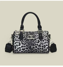 Black leopard print Stylish PU Leather Boston Bag - Elegant Retro Single Shoulder Crossbody Handbag for Women - RnR Galore