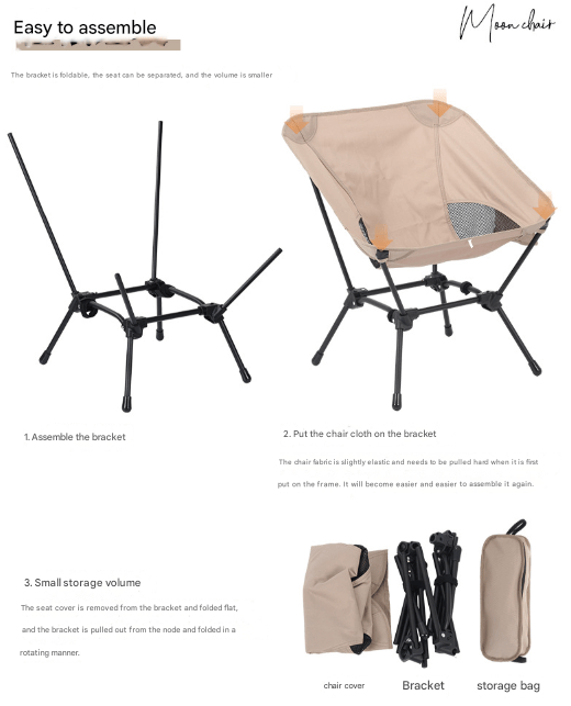 Black Lightweight Portable Camping Chair - Adjustable Height Folding Moon Chair with Breathable Mesh & Carry Bag for Outdoor, Beach, Fishing - RnR Galore