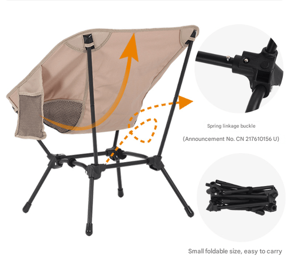 Black Lightweight Portable Camping Chair - Adjustable Height Folding Moon Chair with Breathable Mesh & Carry Bag for Outdoor, Beach, Fishing - RnR Galore