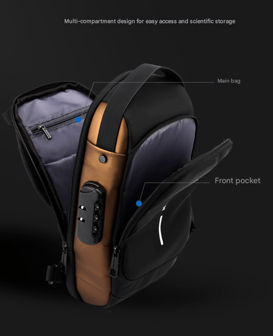 Black Men's Anti - Theft Crossbody Sling Bag with USB Charging Port & Combination Lock - RnR Galore