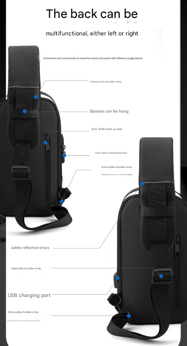 Black Men's Anti - Theft Crossbody Sling Bag with USB Charging Port & Combination Lock - RnR Galore