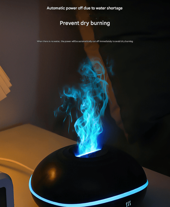 Black Mini USB Aromatherapy Diffuser with Flame Projection - Portable Humidifier for Home and Car Use - RnR Galore