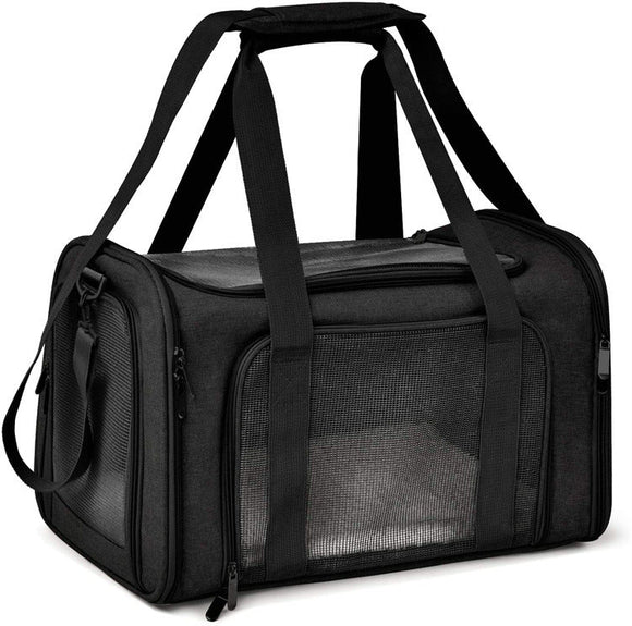Black Portable Pet Travel Carrier Bag - Foldable, Durable, and Comfortable for Small Dogs & Cats 40cmx25cmx25CM - RnR Galore