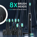 Black Sonic Rechargeable Electric Toothbrush with 8 Heads & Travel Case - 5 Brushing Modes & Smart Timer(USB) - RnR Galore