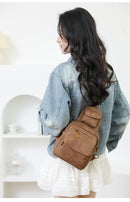 Black Stylish PU Leather Sling Crossbody Bag for Women - Multi - Pocket Chest Pack with Adjustable Wide Strap - RnR Galore