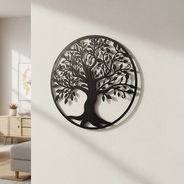 Black Tree of Life Wall Art Hanging Metal Iron Sculpture Garden 99cm - RnR Galore