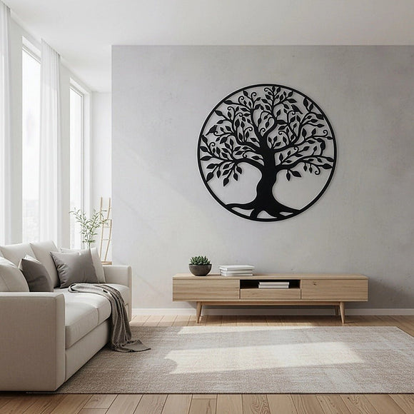 Black Tree of Life Wall Art Hanging Metal Iron Sculpture Garden 99cm - RnR Galore