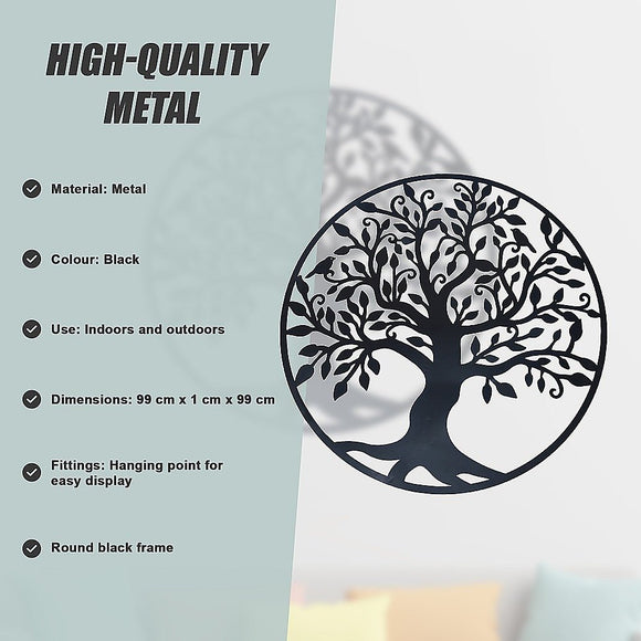 Black Tree of Life Wall Art Hanging Metal Iron Sculpture Garden 99cm - RnR Galore