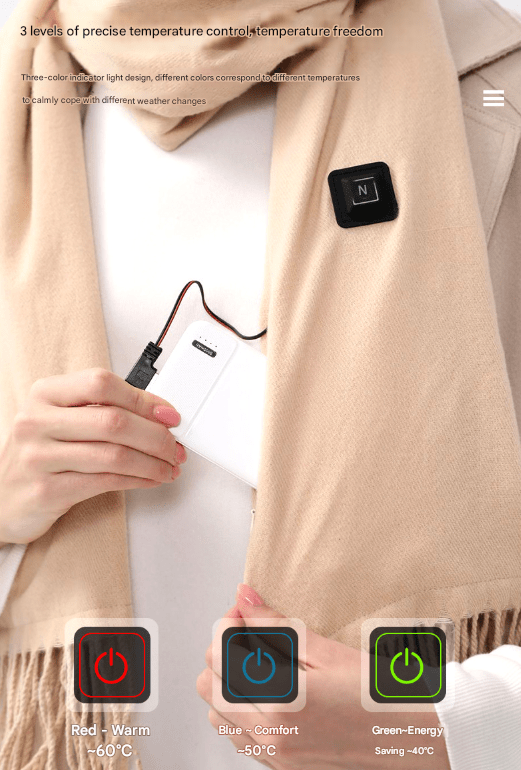 Black USB Electric Heated Scarf - 3 - Level Heat Setting Winter Neck Warmer - RnR Galore