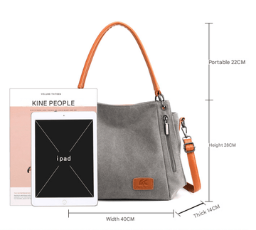 Black Women's Canvas Hobo Handbag Large Shoulder Tote Bag Adjustable Crossbody Strap Casual Purse 40cm for Work School Travel - RnR Galore