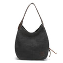 Black Women's Canvas Hobo Handbag Multi - Compartment Shoulder Tote Bag Minimalist Casual Purse 30cm for Work Shopping & Travel - RnR Galore