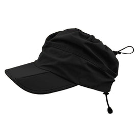 Black Women's Foldable Sun Visor Cap Quick Dry Packable Empty Top Hat Adjustable Drawstring for Running Hiking and Summer Travel - RnR Galore