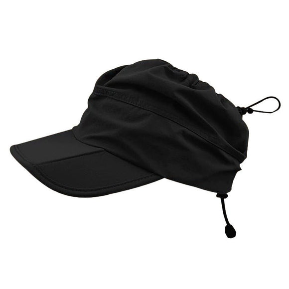 Black Women's Foldable Sun Visor Cap Quick Dry Packable Empty Top Hat Adjustable Drawstring for Running Hiking and Summer Travel - RnR Galore