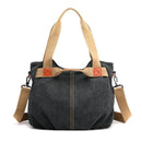 Black Women's Retro Canvas Tote Bag Large Capacity Shoulder Handbag Adjustable Crossbody Strap 35cm for Travel Work & Daily Use - RnR Galore