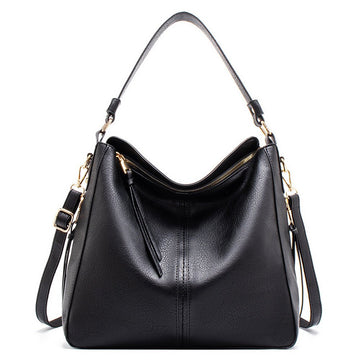 Black Womens Soft PU Leather Hobo Bag - Large Casual Tote Handbag with Adjustable Crossbody Strap - RnR Galore