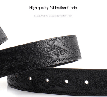 Black Women's Western Style Embossed Belt 2 Pack Vintage PU Leather Waistband with Antique Silver Buckle for Jeans and Dresses Y2K Fashion - RnR Galore