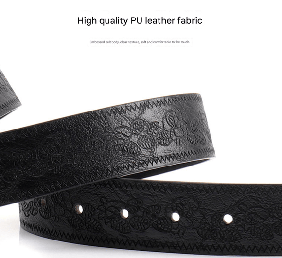 Black Women's Western Style Embossed Belt 2 Pack Vintage PU Leather Waistband with Antique Silver Buckle for Jeans and Dresses Y2K Fashion - RnR Galore