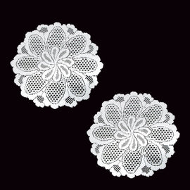 Blossom White Set of 2 Polyester Lace Table Doilies 36 cm Diameter - RnR Galore