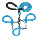 Blue 3 - in - 1 Tangle - Free Dog Leash for 1 - 3 Dogs - Heavy Duty Bungee Coupler with Reflective Stitching & Padded Handle - RnR Galore