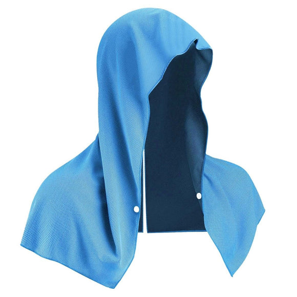 Blue 5 - Pack Instant Cooling Towel Set - UPF Sun Protection Hooded Ice Towels for Sports & Outdoor Activities - RnR Galore
