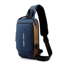 Blue and Brown Men's Anti - Theft Crossbody Sling Bag with USB Charging Port & Combination Lock - RnR Galore