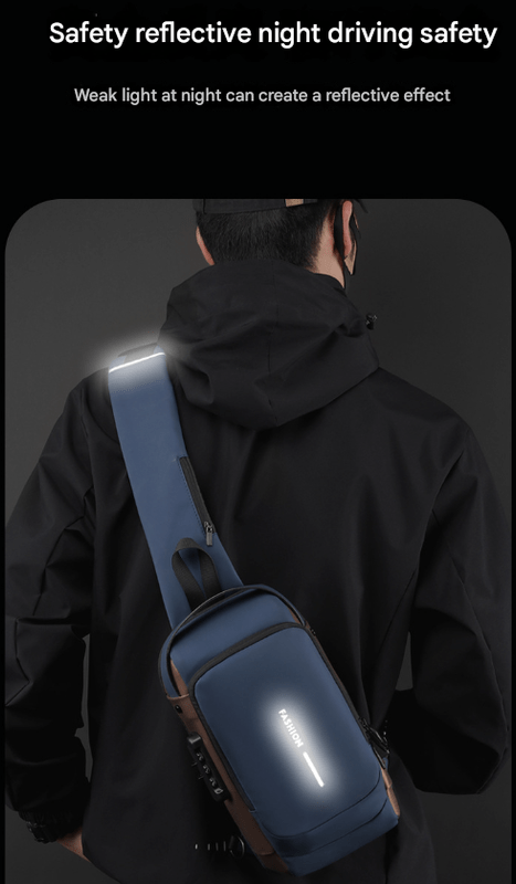 Blue and Brown Men's Anti - Theft Crossbody Sling Bag with USB Charging Port & Combination Lock - RnR Galore