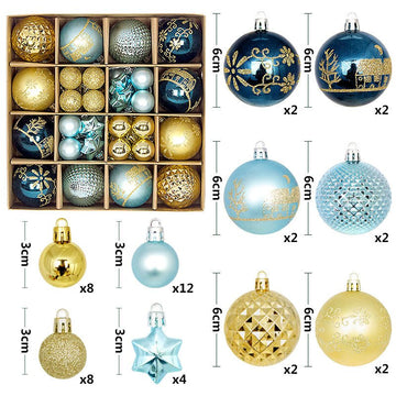 Blue and gold 44 - Piece Assorted Christmas Baubles Set with Elegant Designs in Wooden Gift Box - 3 - 6cm Decorative Ornaments for Tree, Home & Holiday Display - RnR Galore