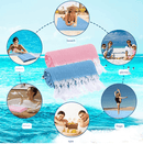 Blue Chic Striped 100% Cotton Beach Towel with Tassels - Extra Large & Absorbent (180x90cm) - RnR Galore