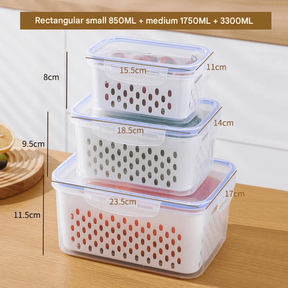 Blue Food - Grade Refrigerator Storage Container Set – Ventilated, Leak - Proof & Microwave - Safe Produce Keeper for Fruits, Vegetables & Meat (3 - Piece Set) - RnR Galore