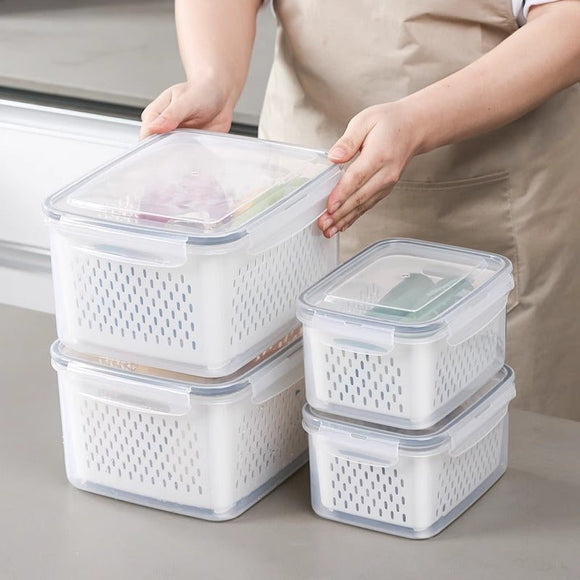 Blue Food - Grade Refrigerator Storage Container Set – Ventilated, Leak - Proof & Microwave - Safe Produce Keeper for Fruits, Vegetables & Meat (3 - Piece Set) - RnR Galore