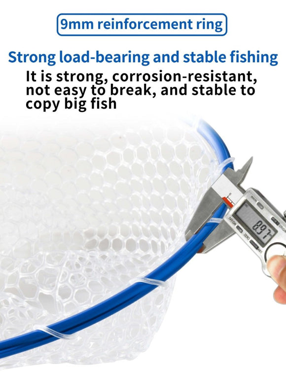Blue High Strength Large Landing Net - Fishing Net with Long Foldable Handle and Soft Rubber Netting, Dip Net for Fishing, Ideal for Boat, Pier, River Angling - RnR Galore