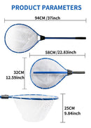 Blue High Strength Large Landing Net - Fishing Net with Long Foldable Handle and Soft Rubber Netting, Dip Net for Fishing, Ideal for Boat, Pier, River Angling - RnR Galore