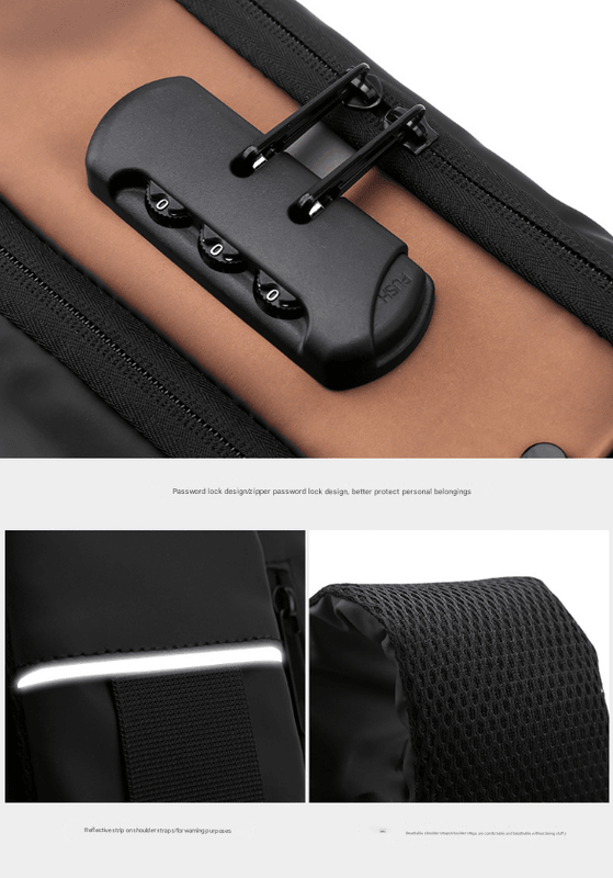 Blue Modern Anti - Theft Sling Bag for Men - Crossbody Backpack with USB Port & Combination Lock - RnR Galore