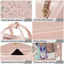 Blue Portable Large Hanging Womens' Luxury PU Leather Cosmetic Bag - Waterproof Travel Toiletry Organizer , Easy Visibility & Durable - RnR Galore