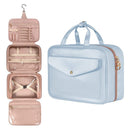 Blue Portable Large Hanging Womens' Luxury PU Leather Cosmetic Bag - Waterproof Travel Toiletry Organizer , Easy Visibility & Durable - RnR Galore