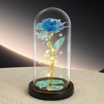 Blue Rose LED Light – Black Clover Plastic Base,Battery Powered Flower Dome for Décor & Gifting - RnR Galore