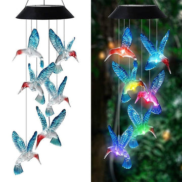 Blue Solar Powered Hummingbird Wind Chime(Without bell) - Color - Changing LED Hanging Garden Light Outdoor Decor - RnR Galore